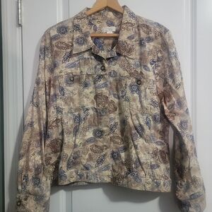 Christopher & Banks Tan and Navy Patterned Jean Jacket